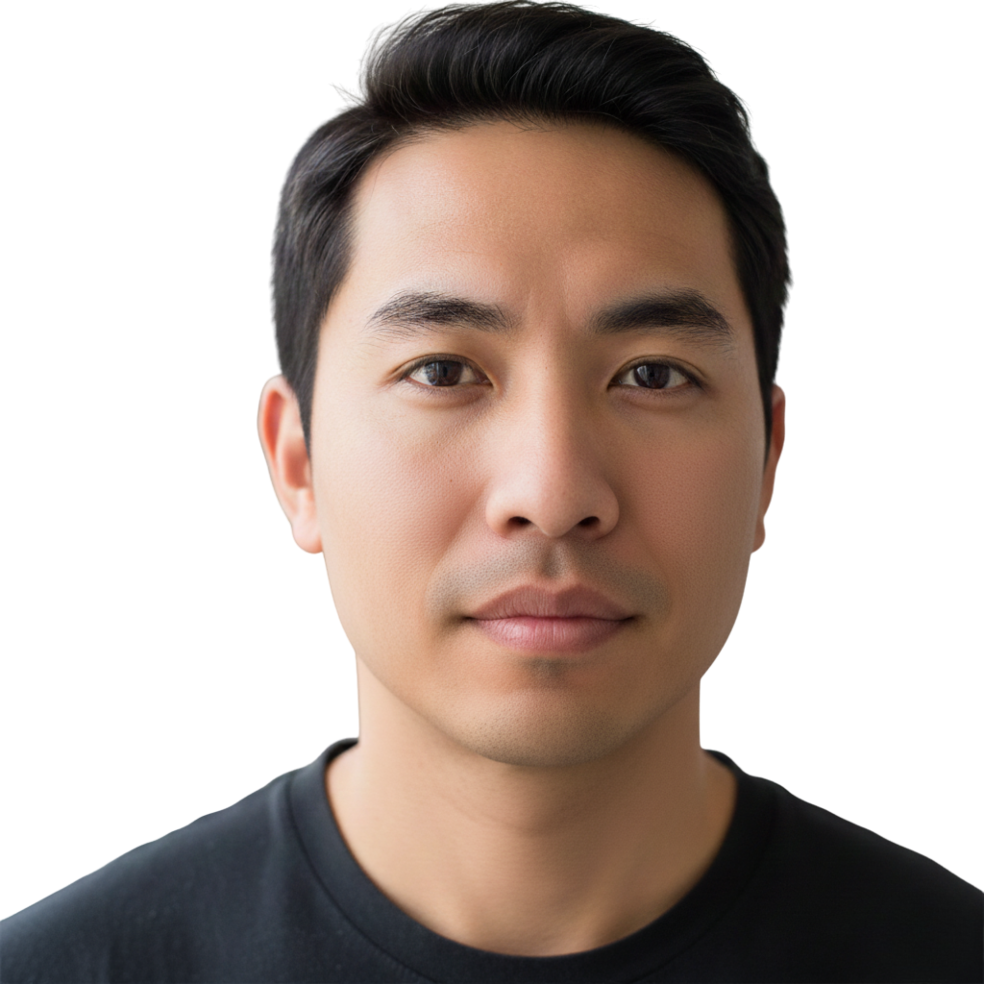 Man wearing a black shirt against a white background