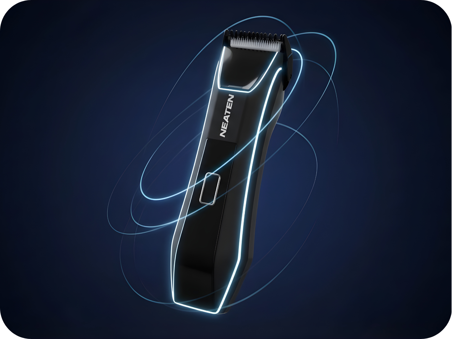 Hair trimmer with NEATEN branding on a dark background
